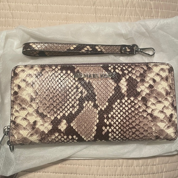 Michael Kors Handbags - Michael Kors Large Brown Snake Print Wristlet